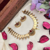 Vriksham Golden Lakshmi Coin With Lotus With Red & Green Stone Choker Neckpiece-G20567