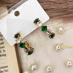 Vriksham Emerald Green and White Crystal Alternating Square Anti Tarnish Drop Earrings-G21931