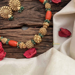 Vriksham Sharvani Temple Elegance With Coral & Emerald Accents Bead necklace-G20641