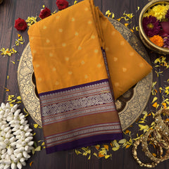 Vriksham Majestic Mustard Yellow With Purple Zari Border Kanchi Silk Saree-VS4788