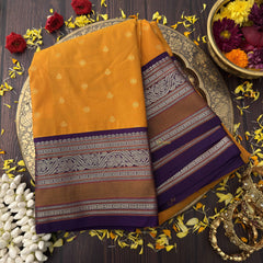 Vriksham Majestic Mustard Yellow With Purple Zari Border Kanchi Silk Saree-VS4788
