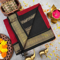 Vriksham Maroon & Black Border With Butta Design Kalyani Cotton Saree-VS4950