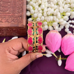 Vriksham Traditional Gold Bangles with Lotus Enamel Work Bangles-Red Green-G19926