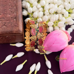 Vriksham Vibrant Red Lotus Motif Green Leaf & Gold Lakshmi Bangles-G20297