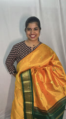 Vriksham Mango Yellow With Green Border Korvai Thirubuvanam Silk Saree-Pure Silk-VS4354