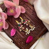 Traditional Peacock Earrings With Kemp Stones & Pearl Droplets Kundan Jadau Bugadi-Red White & Green-Vriksham-J4305