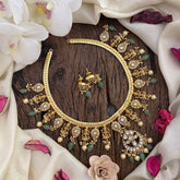 Vriksham Lakshmi Maanga Jadau Kundan Neckpiece- Green Bead-J2592
