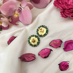 Vriksham Pearl-Framed in Ruby & Green Floral Design Jadau Studs Earrings-J3652