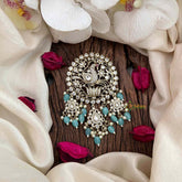 Vriksham Elegant Peacock Victorian Diamond Jada Billai Aqua Green Bead& Pearls-VV2010