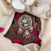 Vriksham Elegant Peacock Victorian Diamond Jada Billai-Red Bead & Pearls-VV2012