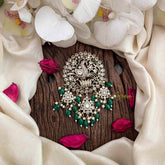Vriksham Elegant Peacock Victorian Diamond Jada Billai -Green Bead& Pearls-VV2009