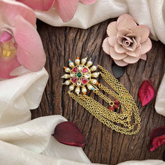 Vriksham Floral Design Multi Color Bead Jada Billai- Red White-Gold Chain & Red Bead-G21024