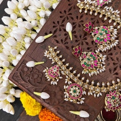 Vriksham Antique Nakshi Garudbenda Kundan Jadau Guttapusalu Short Neckpiece-Rice Pearls-J4114