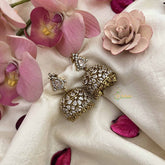 Vriksham Designer Sparkle Diamond Gold look Dome Jhumka Earrings-Stone Drop-G20802