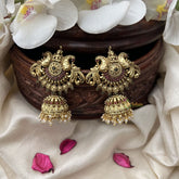 Vriksham Premium Dual Peacock AD Stone Jhumkas -Red- G9169
