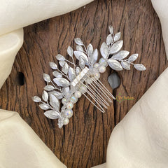 Vriksham White Stone Beaded Hair Pin-Hair Accessories-H947