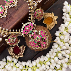 Vriksham Antique Nakshi Garudbenda Kundan Jadau Guttapusalu Long Neckpiece-Rice Pearls-J4110
