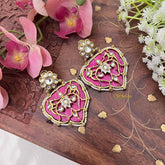 Vriksham Elegant Traditional Heart Shaped Purple Kundan With Floral Design Earrings-G20157