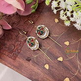 Vriksham Unique Gold Chandbali Style Bugadi Style Earrings-Green Red-G22140