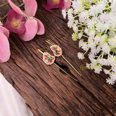 Vriksham Classic Gold-Plated Peacock Motif Pearl Bugadi Style Earrings-Green Red-G22131