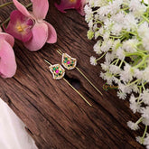 Vriksham Classic Gold-Plated Peacock Motif Pearl Bugadi Style Earrings-Red Green-G22130