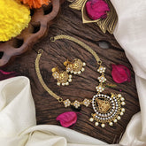 Vriksham AD Stone Lakshmi Pendant Short Neckpiece-Pearl-G15951