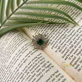 Green Stone Square Floral Marquese Finger Ring-Vriksham-G22645