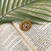 Gold Plated Round Statement With Kundan & Ruby Stone Finger Ring-Vriksham-G22659