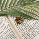 Antique Gold Plated Big Statement With White Kundan Stone Finger Ring-Vriksham G22641