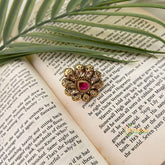 Gold Finished Flower Featuring Kundan Work Finger Ring-Red-Vriksham-G22661