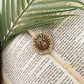 Gold Plated Laxmi Motif Round Pendant With Gold Pearls Clusters Finger Ring-Green-Vriksham-G22644