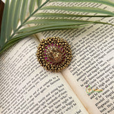 Gold Plated Laxmi Motif Round Pendant With Gold Bead Clusters Finger Ring-Red-Vriksham-G22643