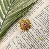 Finish Floral Motif Oversized Circular With Red Centre Stone Finger Ring-Vriksham-G22654