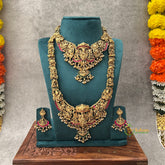 Traditional Matte Gold Lakshmi With Enamel Style Bridal Set-Gold Bead & Pearls-Vriksham-G22664