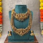 Heavy Nakshi With Lakshmi & Maanga Style Bridal Set-Green Bead & Pearls-Vriksham-G22676