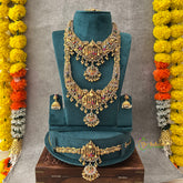 Antique Gold Ram Parivar Multi Color Temple Style Bridal Set-Gold Bead & Pearls-Vriksham-G22682