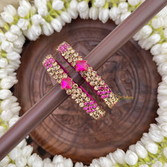 Vriksham Pink Floral & Zigzag Stone Golden Detailing Bangles-G20868