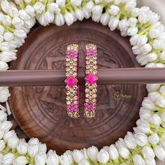 Vriksham Pink Floral & Zigzag Stone Golden Detailing Bangles-G20868
