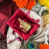 Gold Finish Krishna Round Base Kumkum Box-Red-Vriksham-G22685
