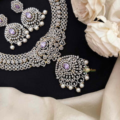 Vriksham Elegant Purple Accents American Diamond With Oversized Chandbali Pendant & Pearl Accents Short Neckpiece-G21560