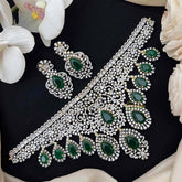Vriksham Radiant American Diamond V-Shape Choker with Emerald Teardrop Fringe Choker Neckpiec-G21547