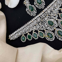 Vriksham Radiant American Diamond V-Shape Choker with Emerald Teardrop Fringe Choker Neckpiec-G21547