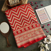 Vriksham Red Georgette Silk Zig Zag Banarasi Saree-Handloom-VS4289