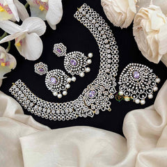 Vriksham Elegant Purple Accents American Diamond With Oversized Chandbali Pendant & Pearl Accents Short Neckpiece-G21560