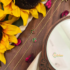 Vriksham Leaf Style Jadau Kundan Anklets-Red Green-J3981