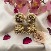 Vriksham Classic Gold Peacock and Elephant Motif With Pearl Border Jhumkas Earrings-G22239