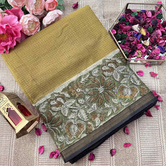 Vriksham Lime & Floral Printed Border Kota Cotton Saree-VS4913