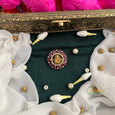 Golden Polish Lakshmi Red White Kundan Round Jad Billai-Vriksham-G22783