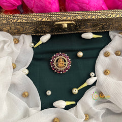 Golden Polish Lakshmi Red White Kundan Round Jad Billai-Vriksham-G22783