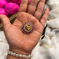 Golden Polish Lakshmi Red White Kundan Round Jad Billai-Vriksham-G22783